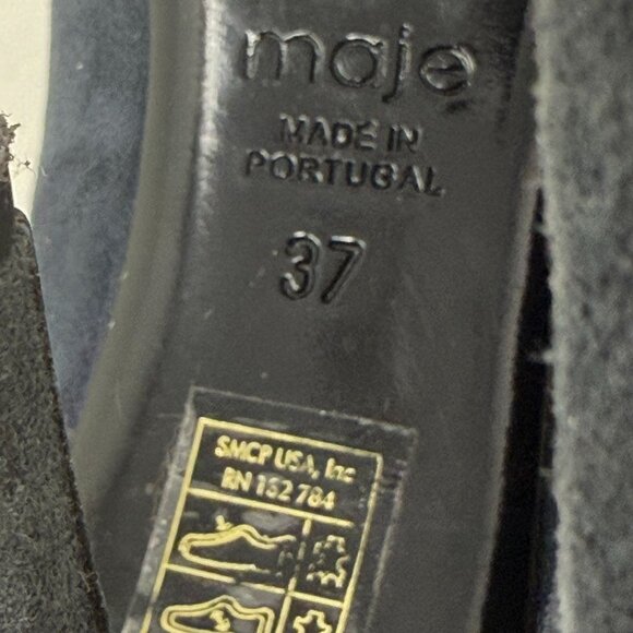 Maje Blue Suede Heels Detachable Brown Faux Fur Cuffs Pointed Toe 37 US 6.5 - Picture 7 of 12